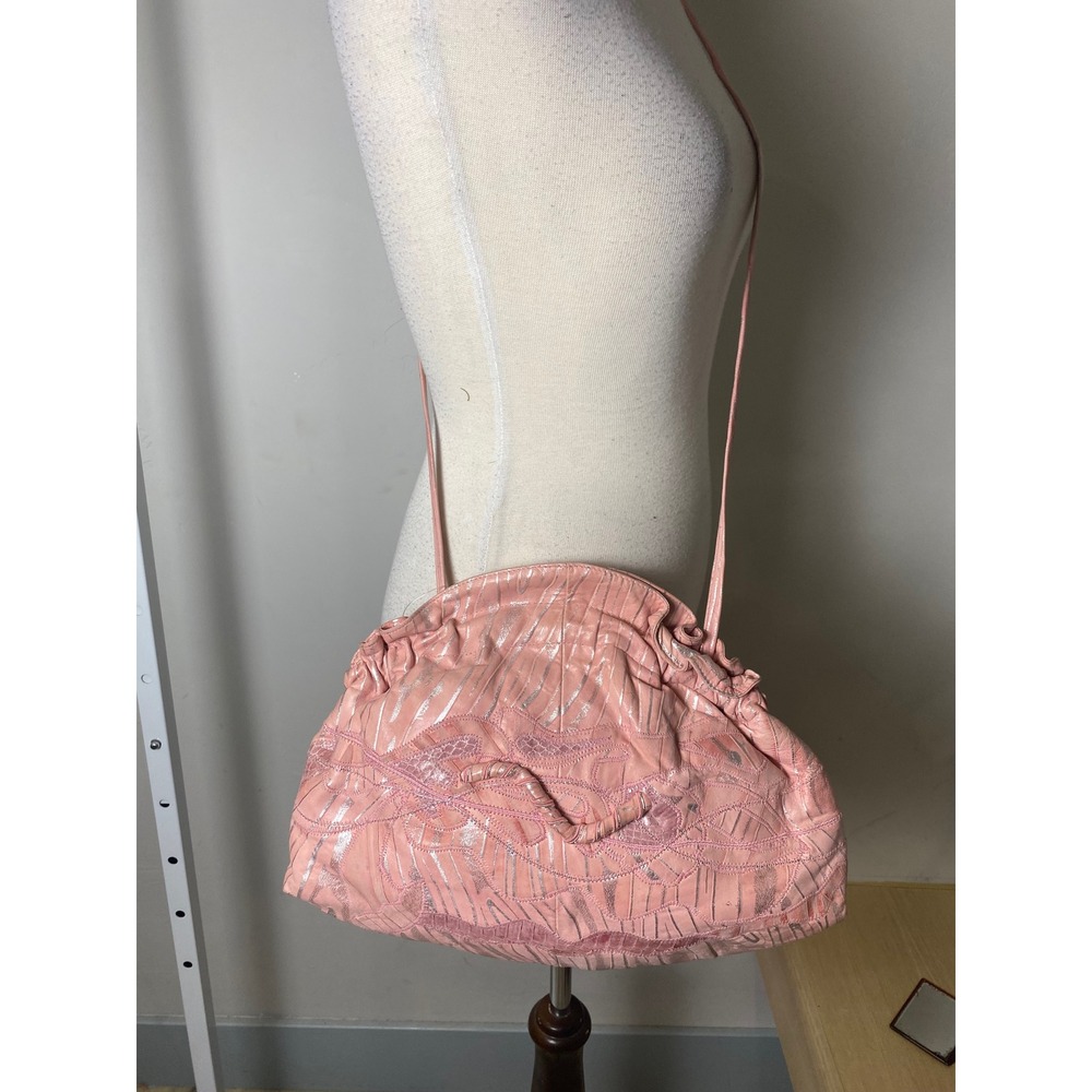 Viva of California Vintage 70s 80s Pink Metallic Leather Slouchy Crossbody Bag
